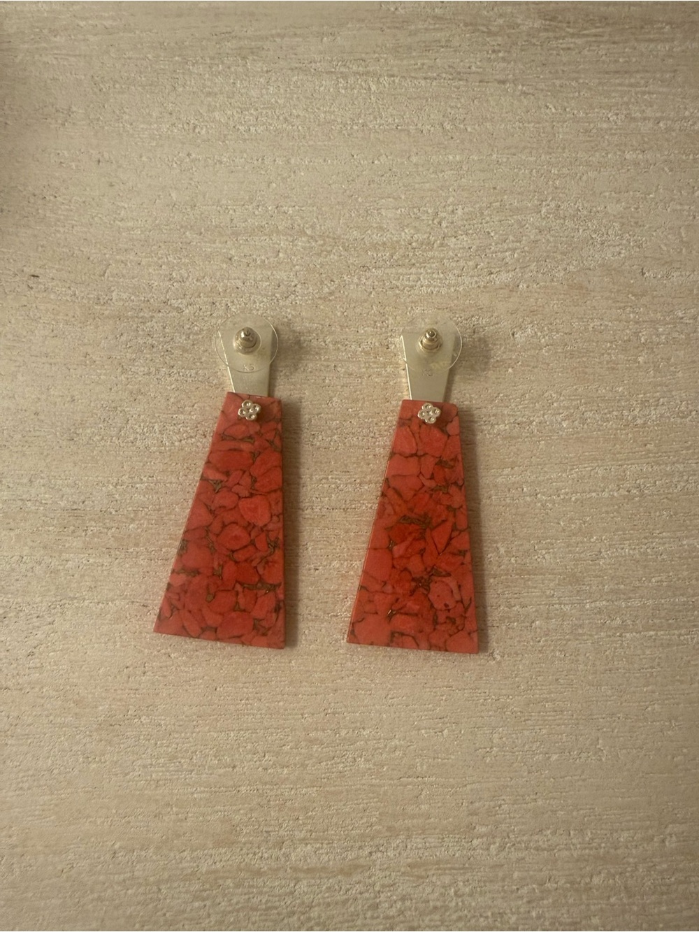 Kendra Scott Red Mosaic Drop Earrings with Brushed Silver Tops - Picture 2 of 2